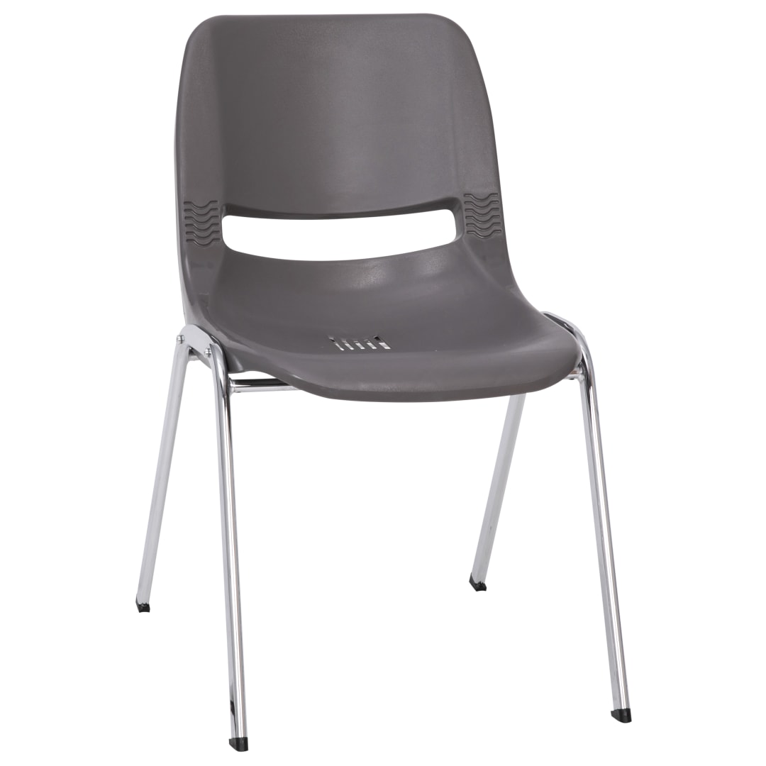 HERCULES Series 880 lb. Capacity Gray Ergonomic Shell Stack Chair with Chrome Frame and 18'' Seat Height