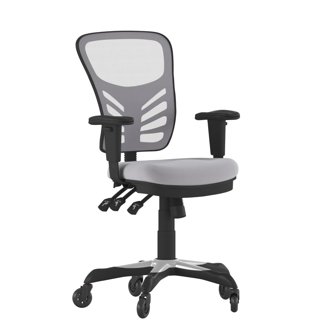 Nicholas Mid-Back Gray Mesh Multifunction Executive Swivel Ergonomic Office Chair with Adjustable Arms and Transparent Roller Wheels