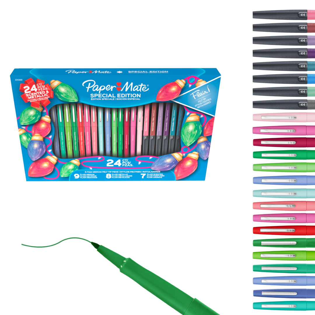 Paper Mate Flair Felt Tip Pens, Special Edition, Featuring Flair Medium and Scented Pens, Medium Point (0.7mm), Assorted, 24 Count