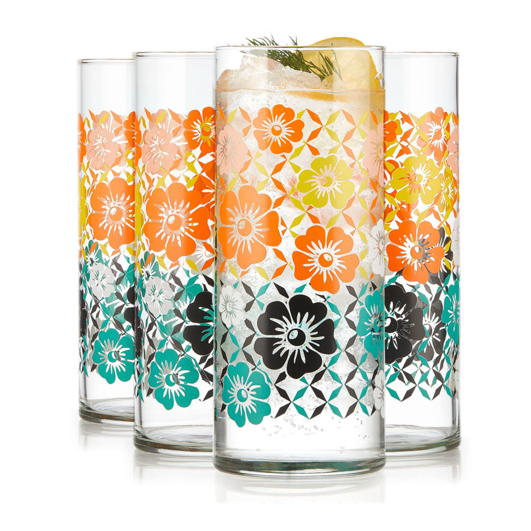 Libbey Vintage Flower Power Cooler Glasses, 16-ounce, Set of 4