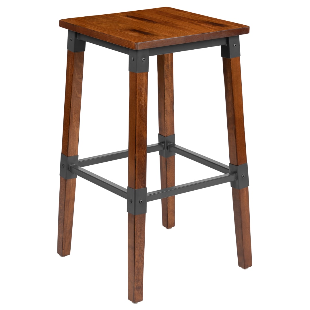 Jackson Rustic Antique Walnut Industrial Wood Dining Backless Barstool