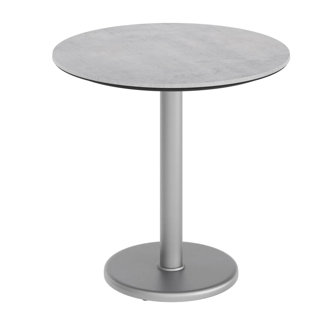 TopGuard 31.25" Round Outdoor Tabletop, Gray Faux Concrete, Seamless Surface Technology, 18" Round Silver Base, Moisture, Scratch, Heat, UV Resistant