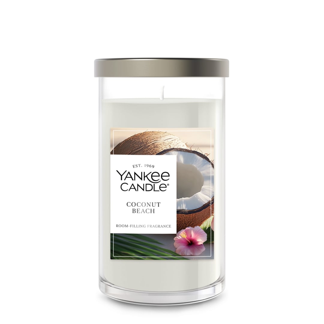 Yankee Candle® Medium Pillar Scented Candle with up to 115 Hour Burn Time, Premium Plant Wax Blend for Consistent Burn, 14.25 oz Pillar Candle with Room Filling Fragrance, Coconut Beach