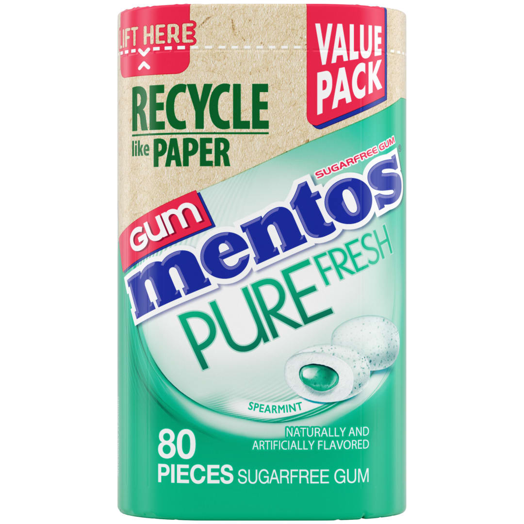 Mentos Gum Pure Fresh Sugar Free Chewing Gum Spearmint 80 pc Paperboard Bottle