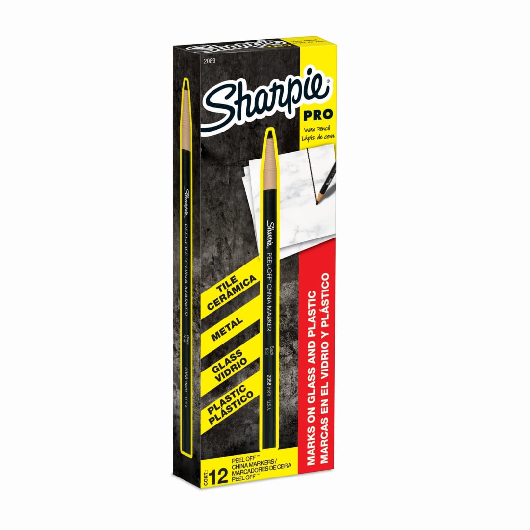 Sharpie® Peel-Off China Marker Grease Pencils, Black, Box of 12