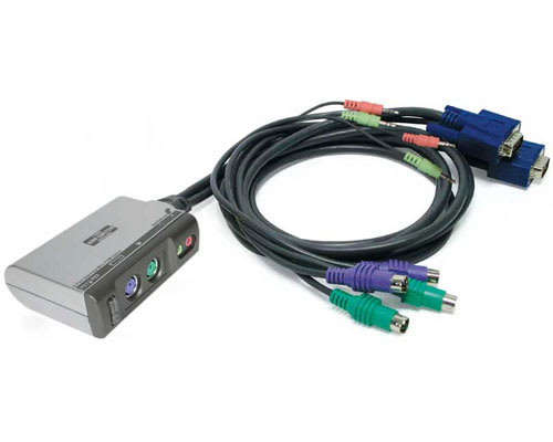 2 Port Ultra Compact PC Switcher - Built-on-Cable KVM Switch