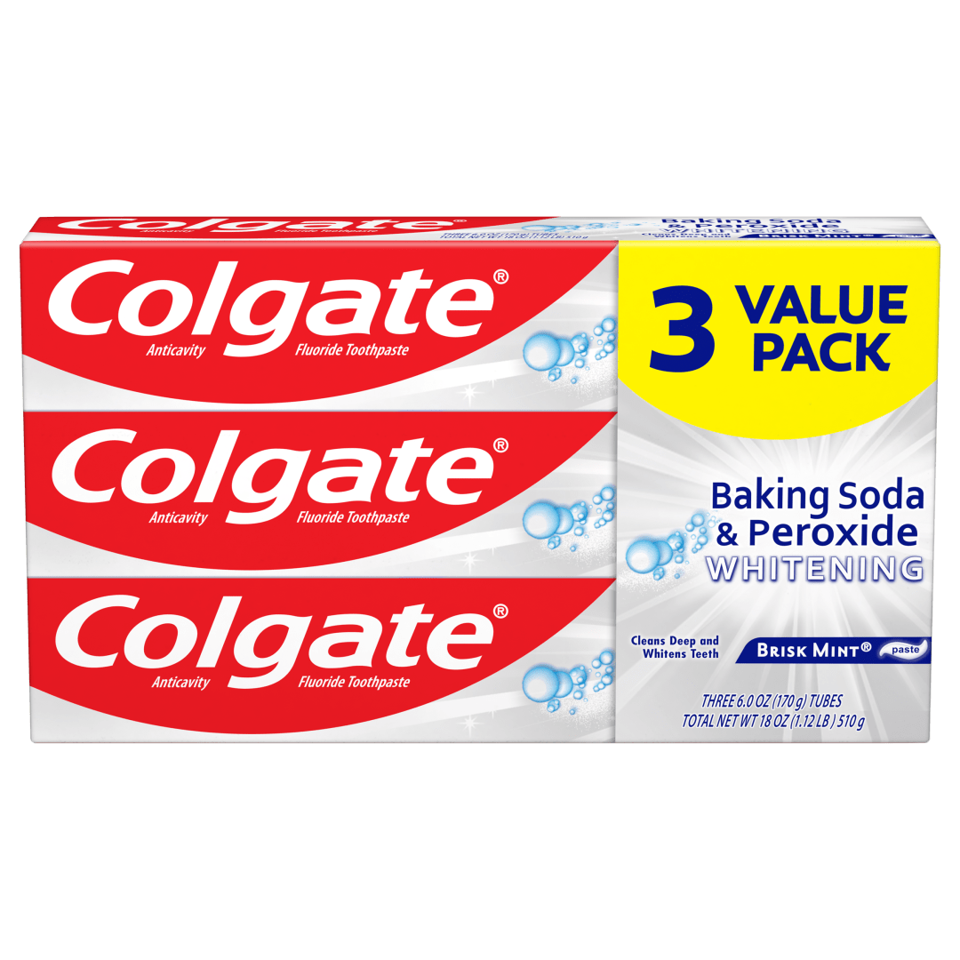 Colgate Baking Soda and Peroxide Whitening Toothpaste, Brisk Mint - 6 Ounce, 3 Pack