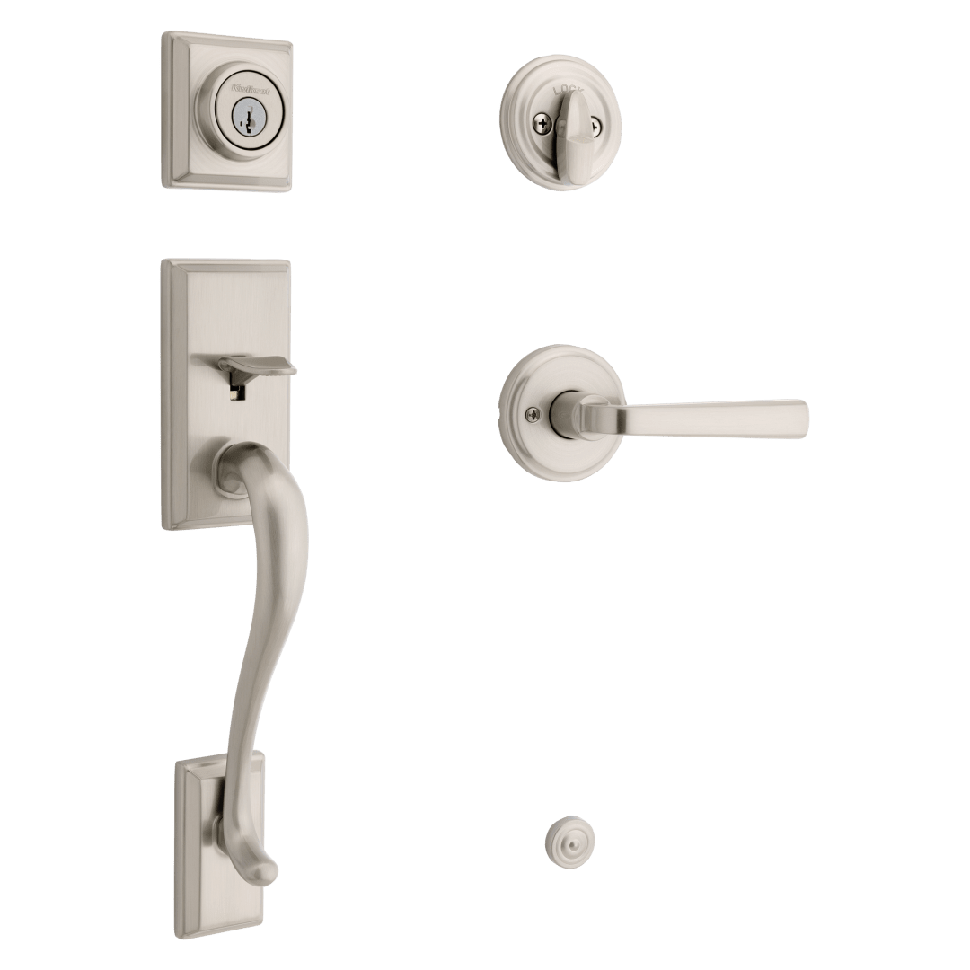 Hawthorne Single Cylinder Handleset w/ Trafford Lever featuring SmartKey Security™ in Satin Nickel