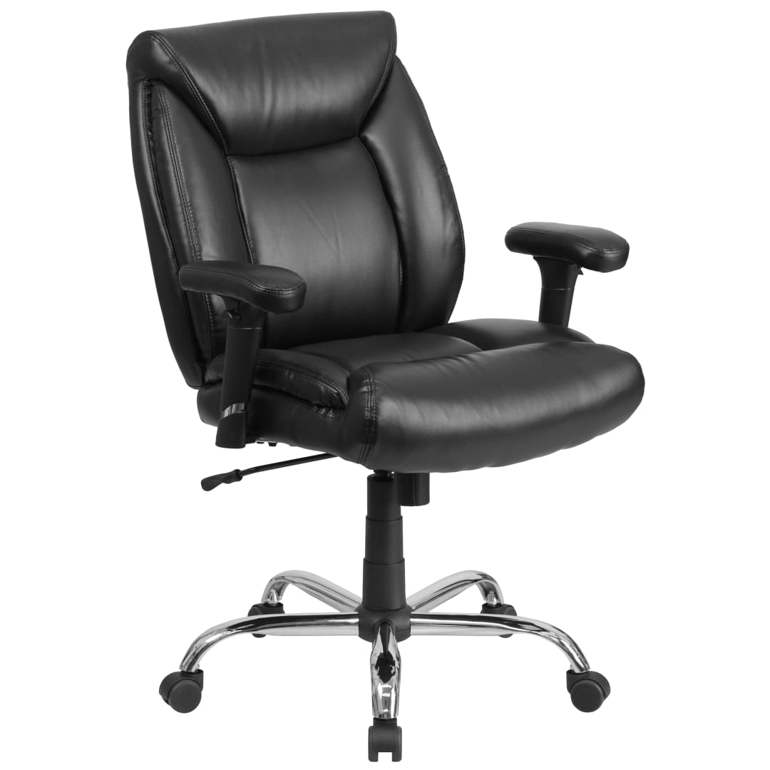 HERCULES Series Big &amp; Tall 400 lb. Rated Black LeatherSoft Deep Tufted Ergonomic Task Office Chair with Adjustable Arms