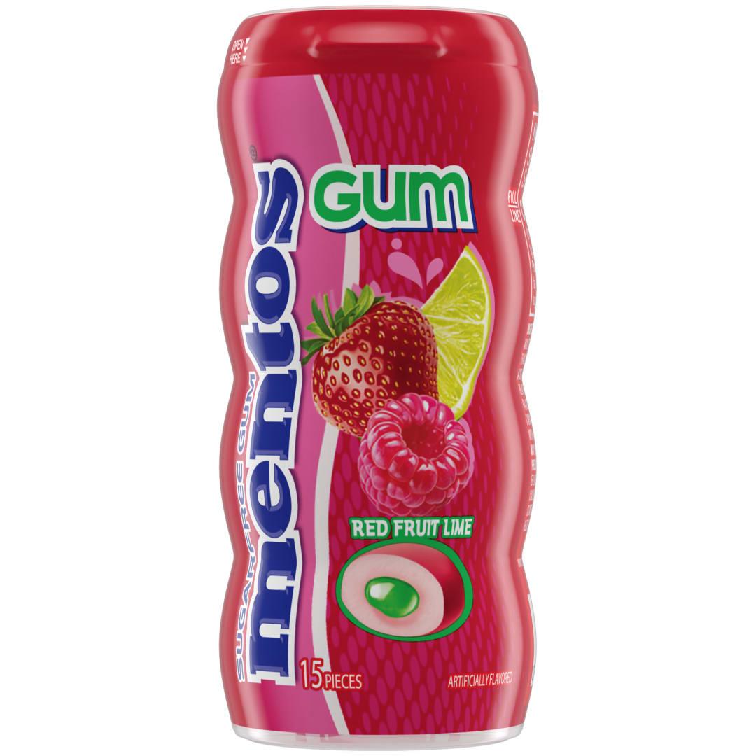 Mentos Gum Sugar Free Chewing Gum Red Fruit Lime 15 pc Pocket Bottle