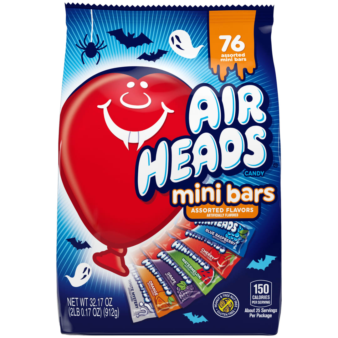 Airheads Mini Bars Assorted Flavors 76 ct Halloween Theme Stand Up Bag