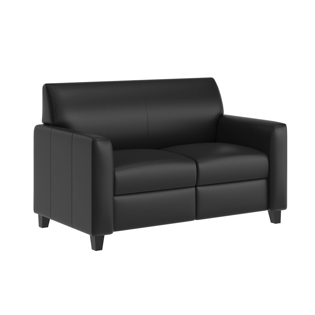 Agent Black LeatherSoft Reception Loveseat with Right Side Charging Bank, Includes 2 Outlets, 2USB Ports, 1 USB-C Port, Solid Wood Legs
