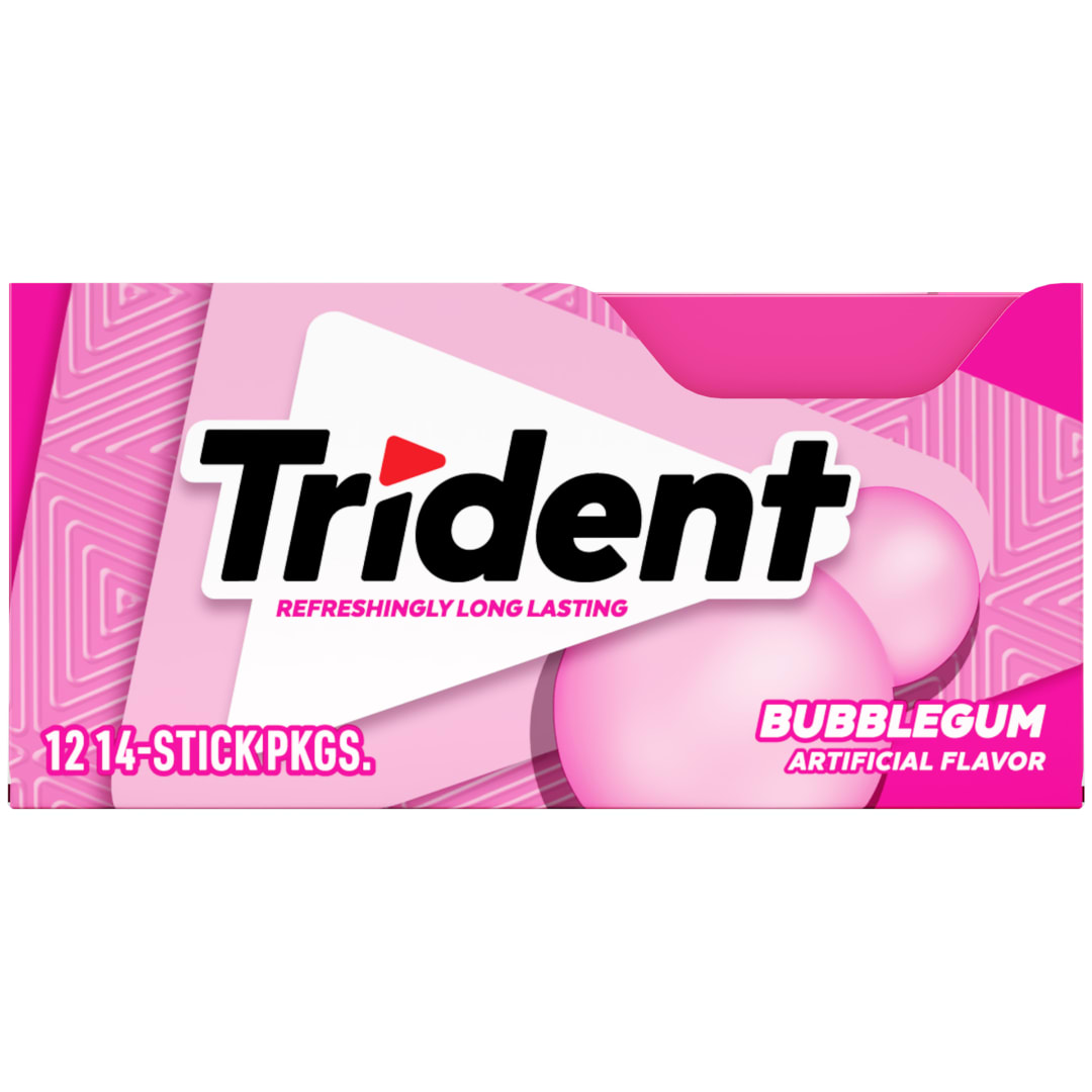 Trident Sugar Free Chewing Gum Bubblegum 14 pc Singles - 12 Pack