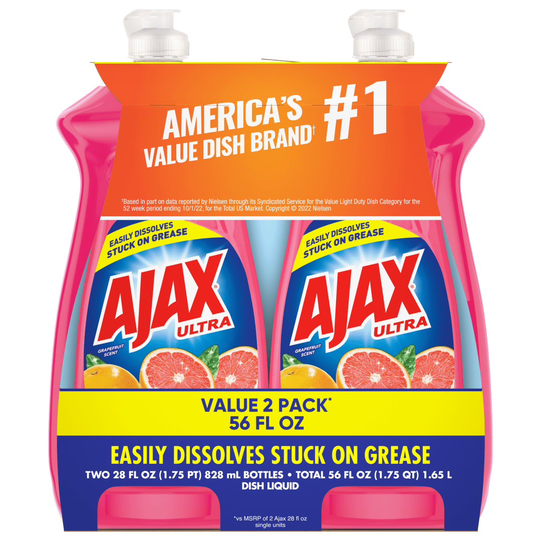 Ajax Ultra Liquid Dish Soap Grapefruit Scent, Deep Cleaning Action, 28 oz Bottle, 2 Pack