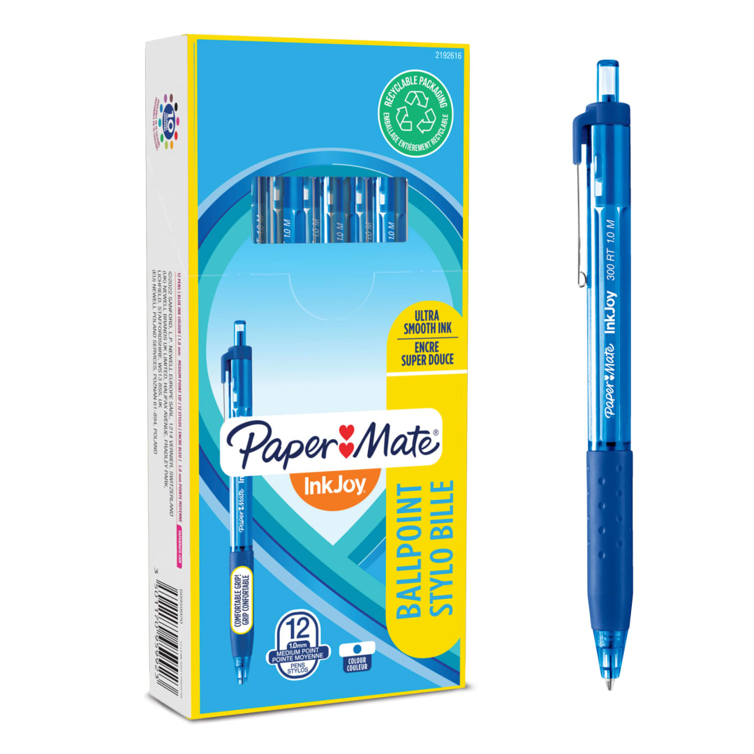 Paper Mate® InkJoy® 300RT Retractable Ballpoint Pens | Medium Point (1.0 mm) | Blue | 12 Count