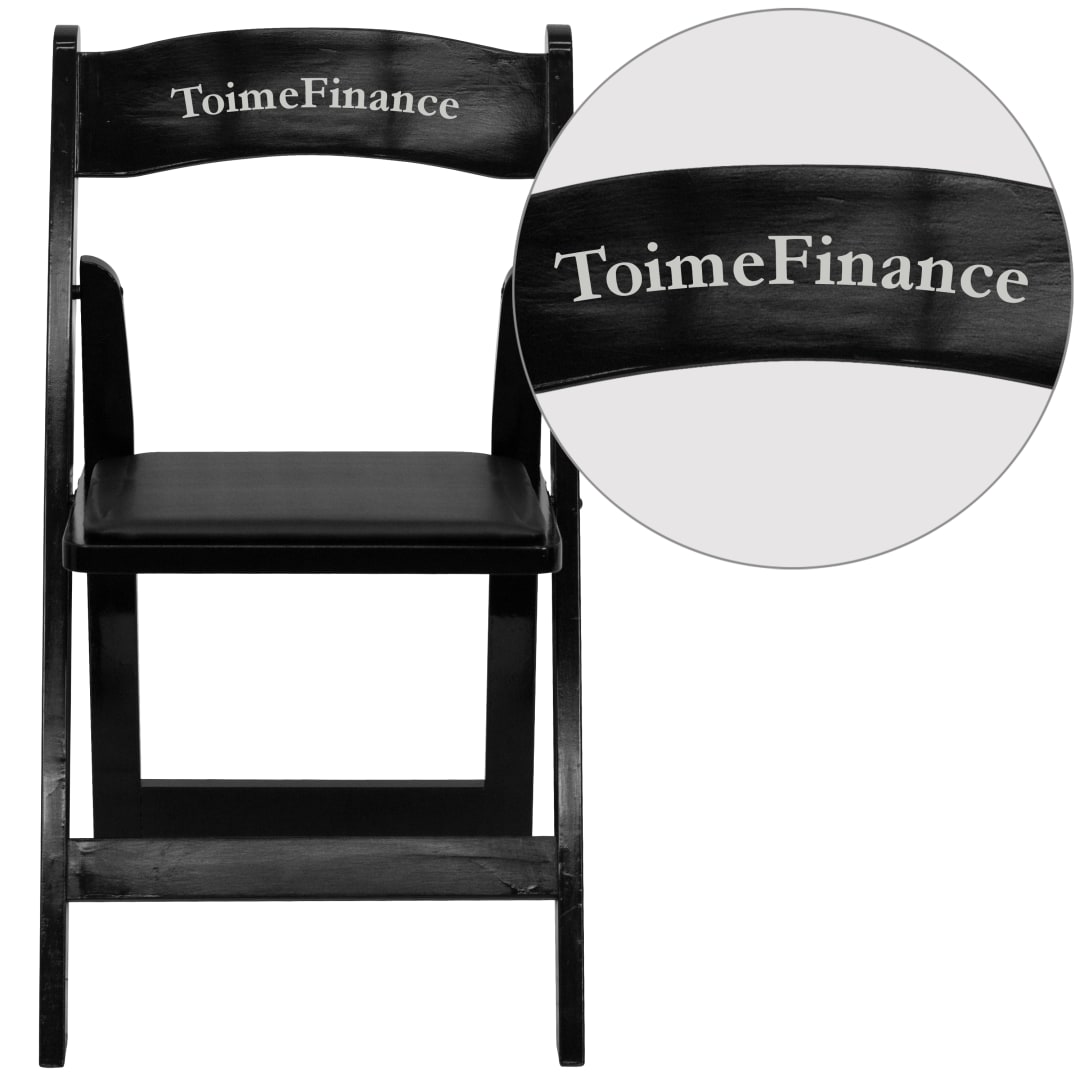 Personalized HERCULES Series Black Wood Folding Chair with Vinyl Padded Seat
