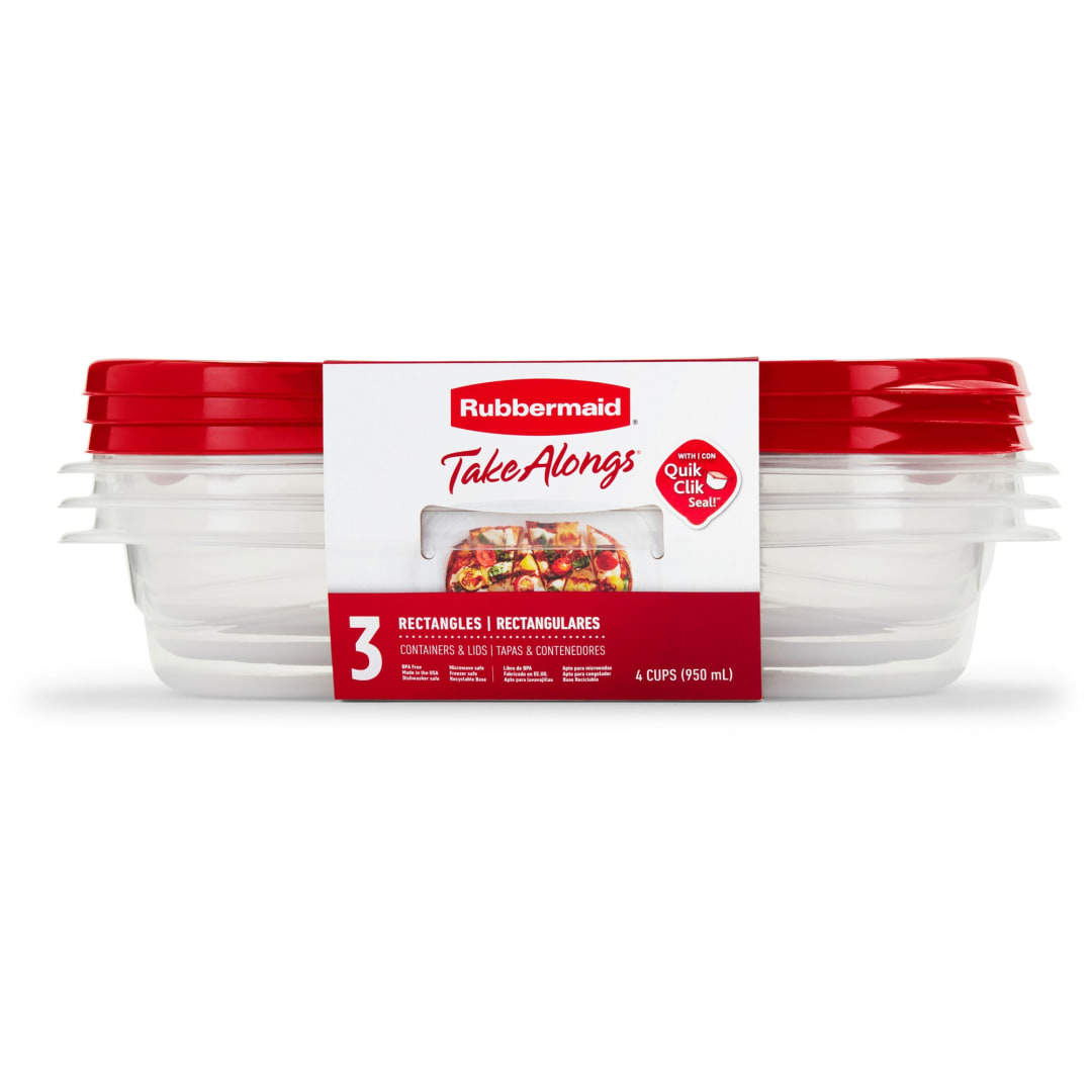 Rubbermaid TakeAlongs 4 Cup Rectangle Food Storage Containers, Set of 3, Red