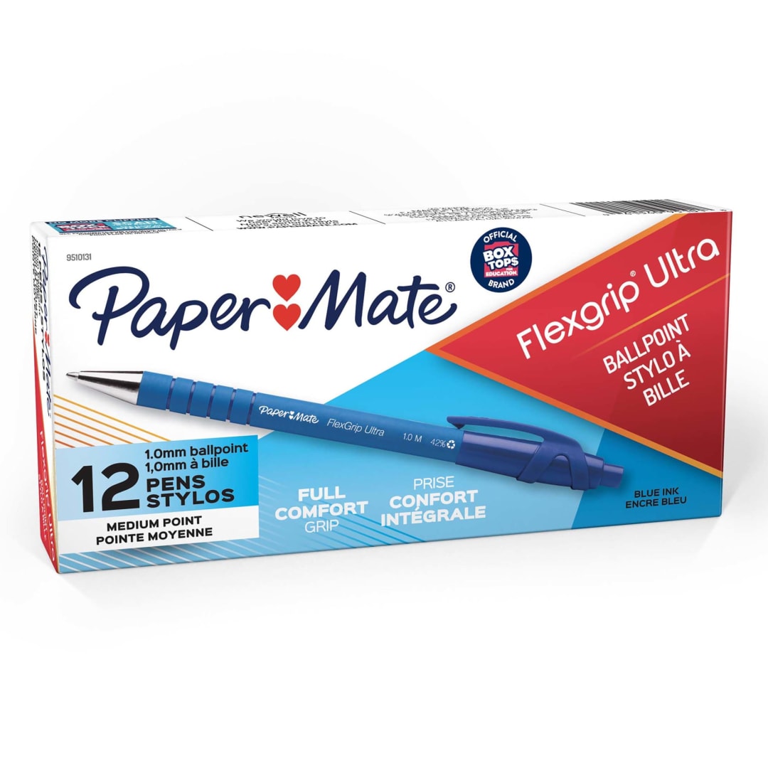 Paper Mate® FlexGrip® Ultra™ Recycled Retractable Ballpoint Pen, 1 mm Medium, Blue, 12/pk