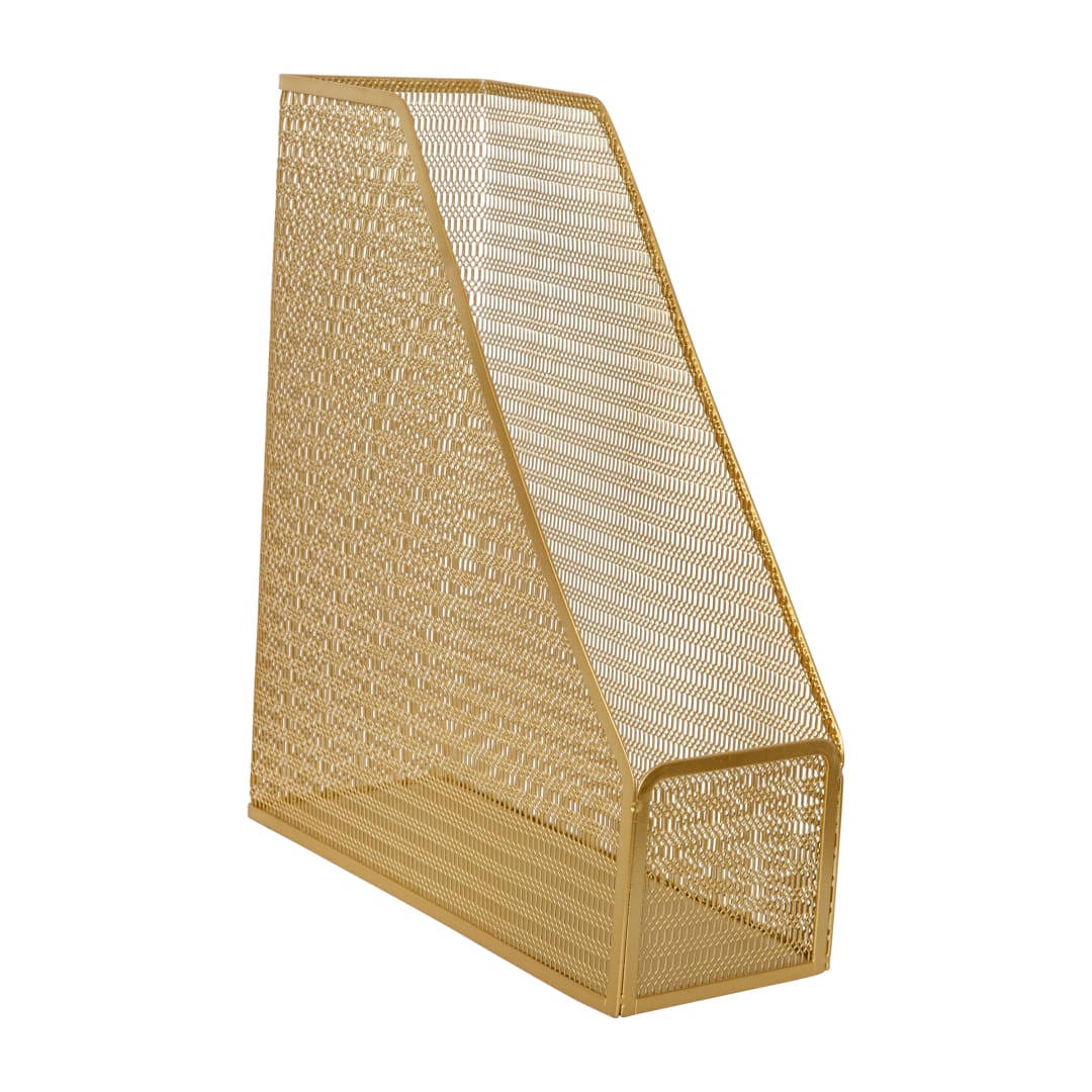 Ryder Gold Mesh Metal Single Slot Magazine File Holder, Desktop Organizer, 9.75 x 3.75 x 11.5