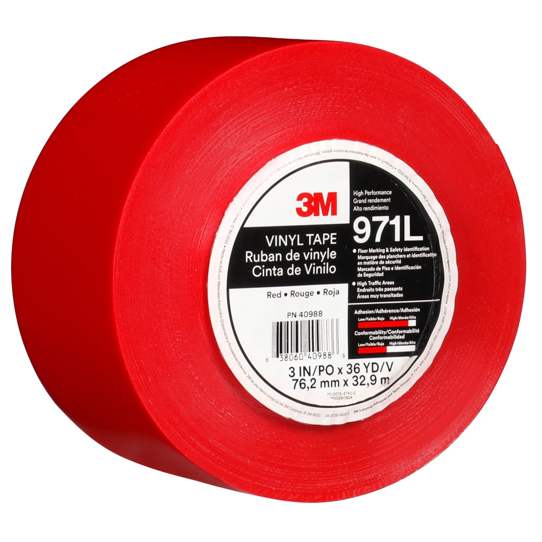 3M™ Dayanıklı Yer İşaretleme Bandı 971L, Red, 76.2 mm x 33 m, 0.43 mm, Individually Wrapped Conveniently Packaged