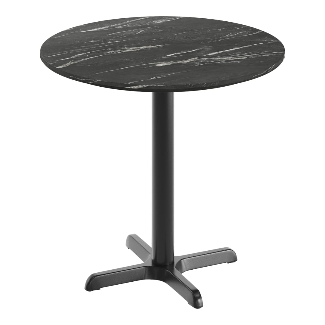 TopGuard 31.25" Round Tabletop with Seamless Surface Technology in Black Faux Marble with 22" x 22" Black Table Height X-Base