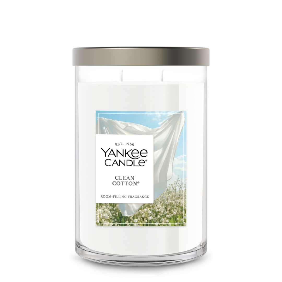 Yankee Candle® Large Tumbler Scented Candle with up to 80 Hour Burn Time, Premium Plant Wax Blend for Consistent Burn, 20 oz Tumbler Candle with Room Filling Fragrance, Clean Cotton