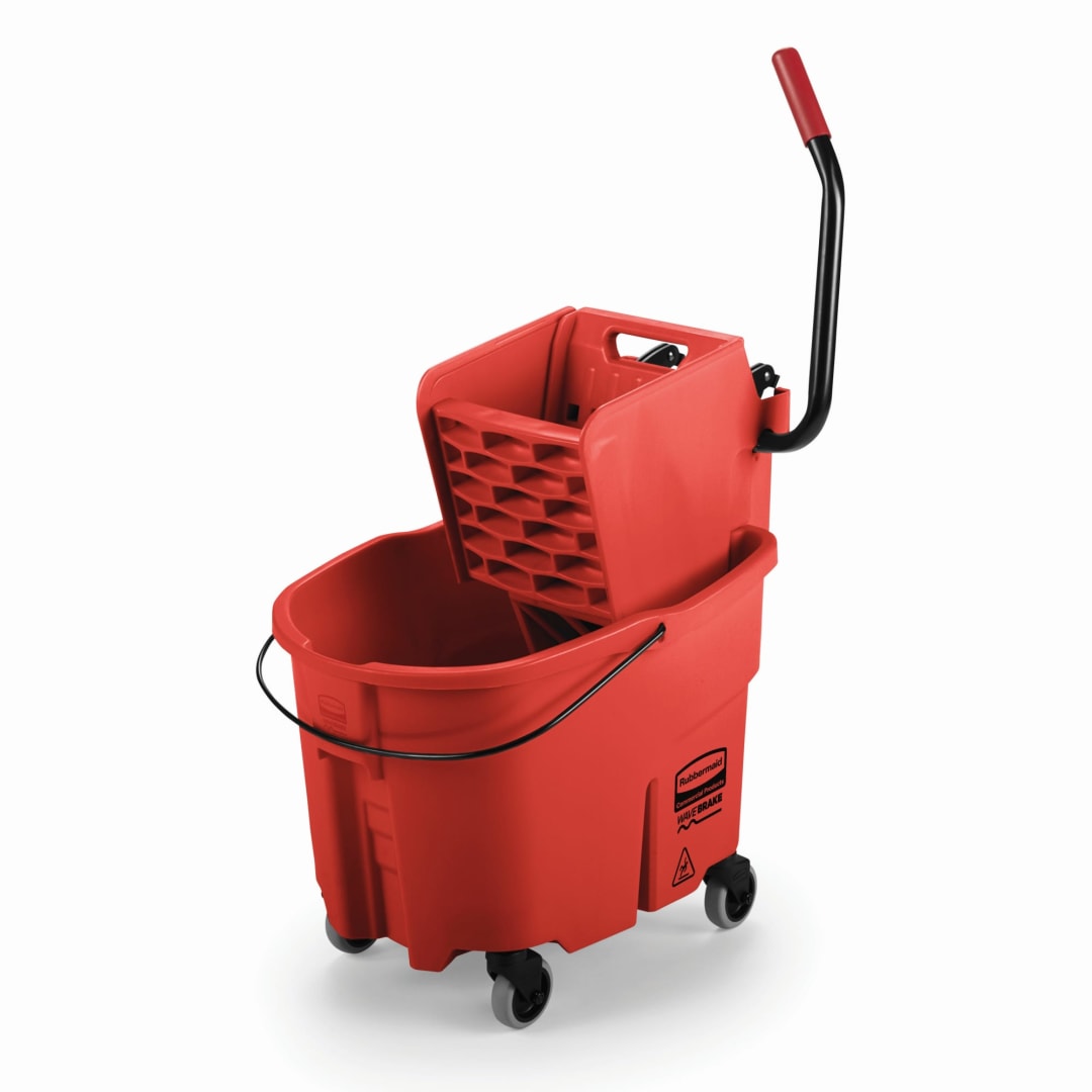 Rubbermaid Commercial Products WaveBrake® 35-Quart Side Press Bucket and Wringer, Red