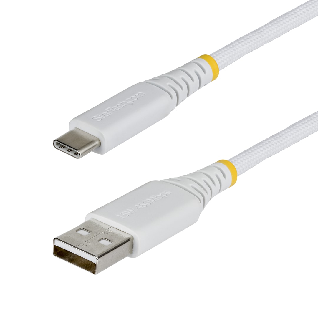 USB A to C Cable - 15W Charge and Sync- 1m - White
