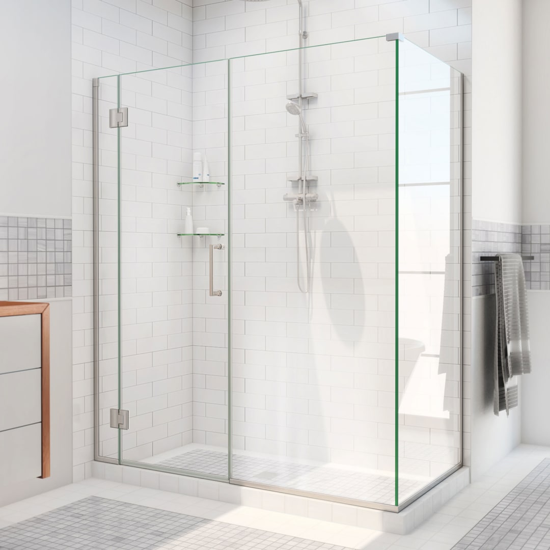 DreamLine Unidoor-X 64 1/2 inch W x 34 3/8 inch D x 72 inch H Frameless Hinged Shower Enclosure in Brushed Nickel