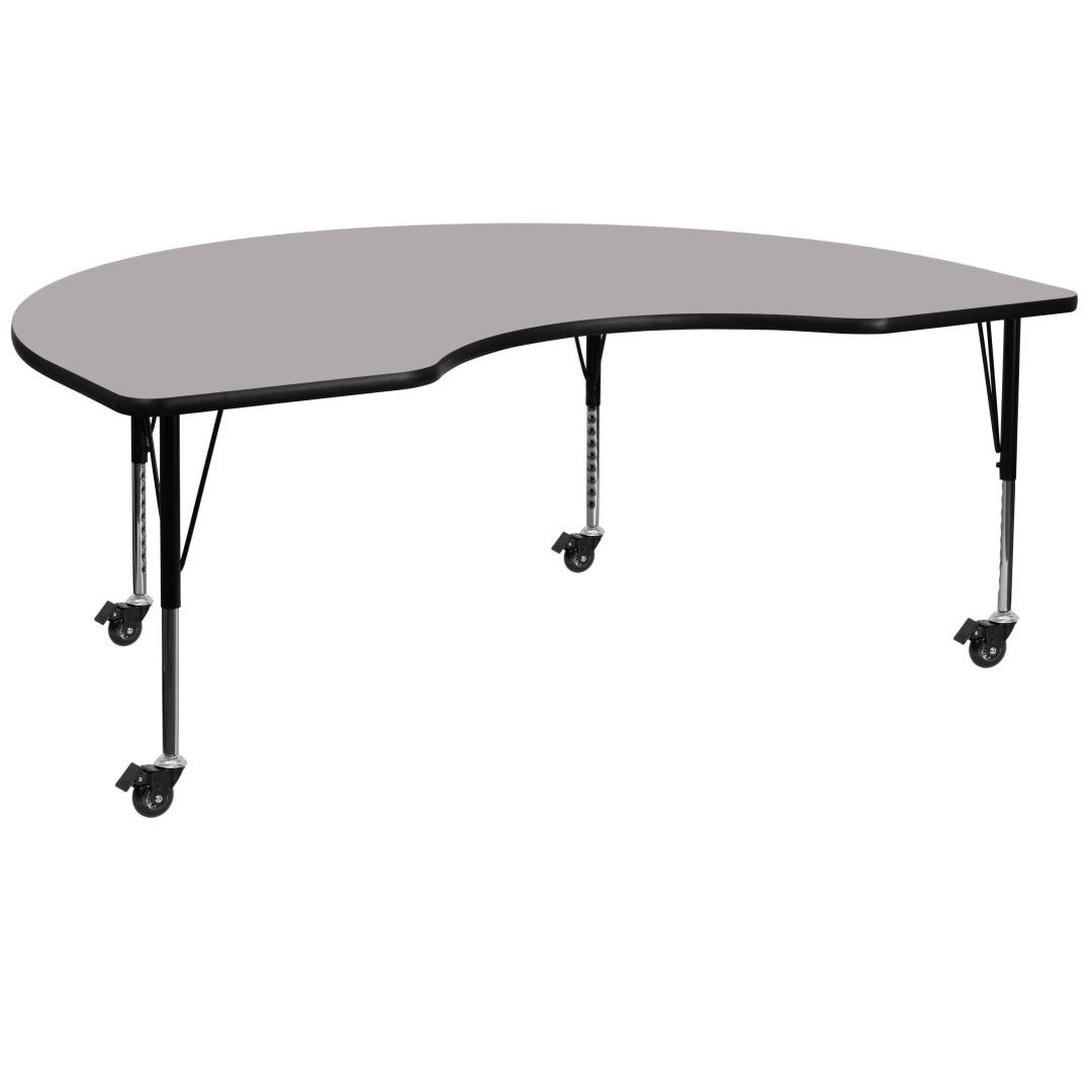Wren Mobile 48''W x 96''L Kidney Grey HP Laminate Activity Table - Height Adjustable Short Legs