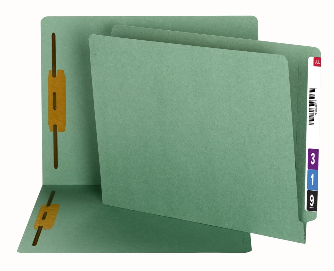100%Rec Shelf-Master®Reinforced ET FastenerFolders, Straight Cut, Green, Letter