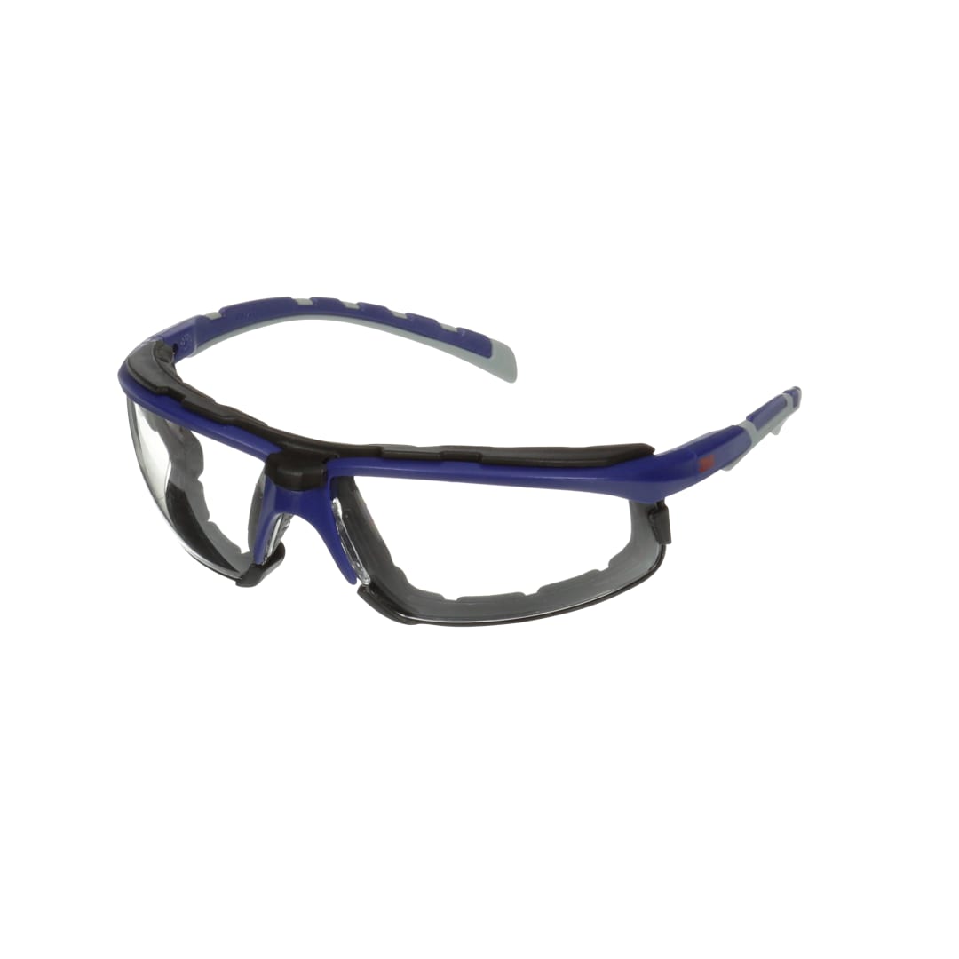 3M™ Solus™ 2000 Serisi, Gri/Mavi-Yeşil Saplar, Scotchgard™ Buğu Önleyici Kaplama, Şeffaf AF-AS lens, Köpüklü içlik, S2001SGAF-BGR-F