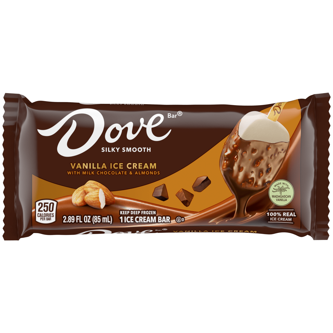 DOVE Vanilla Ice Cream Bar Coated With Milk Chocolate and Almonds, 2.89 Oz