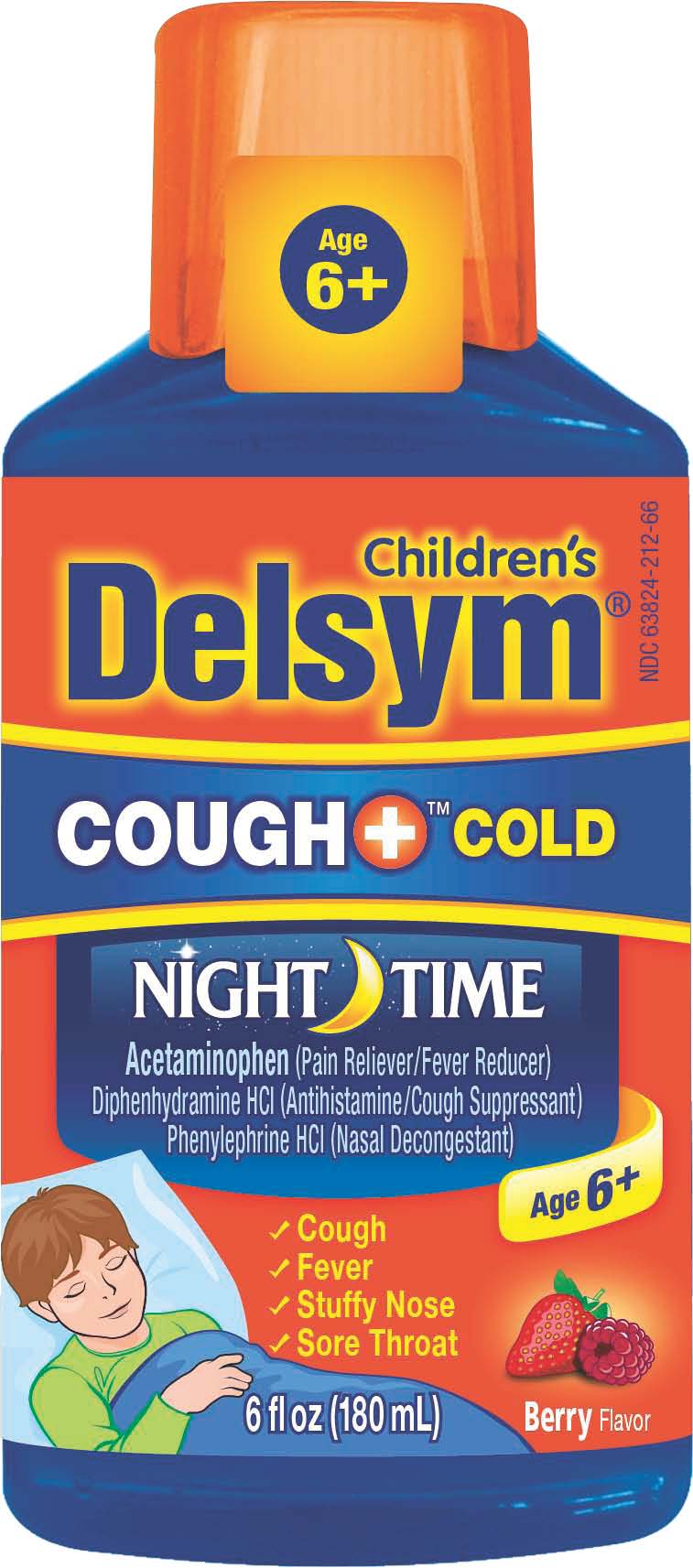 Delsym Niños Noche Jarabe para la Tos y Resfriado, Sabor Frutos del Bosque, 177 ml