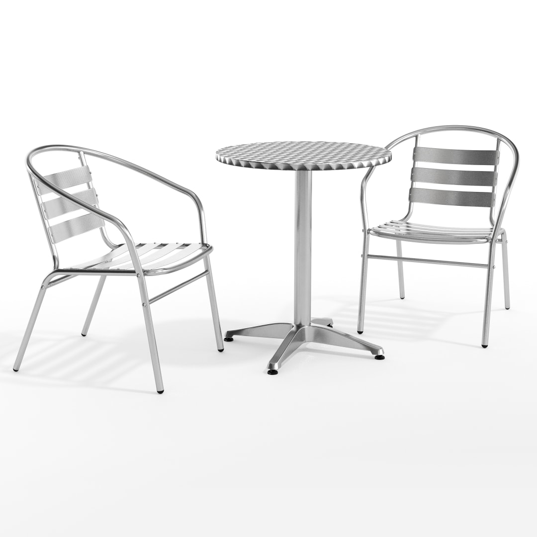 Lila 23.5'' Round Aluminum Indoor-Outdoor Table Set with 2 Slat Back Chairs