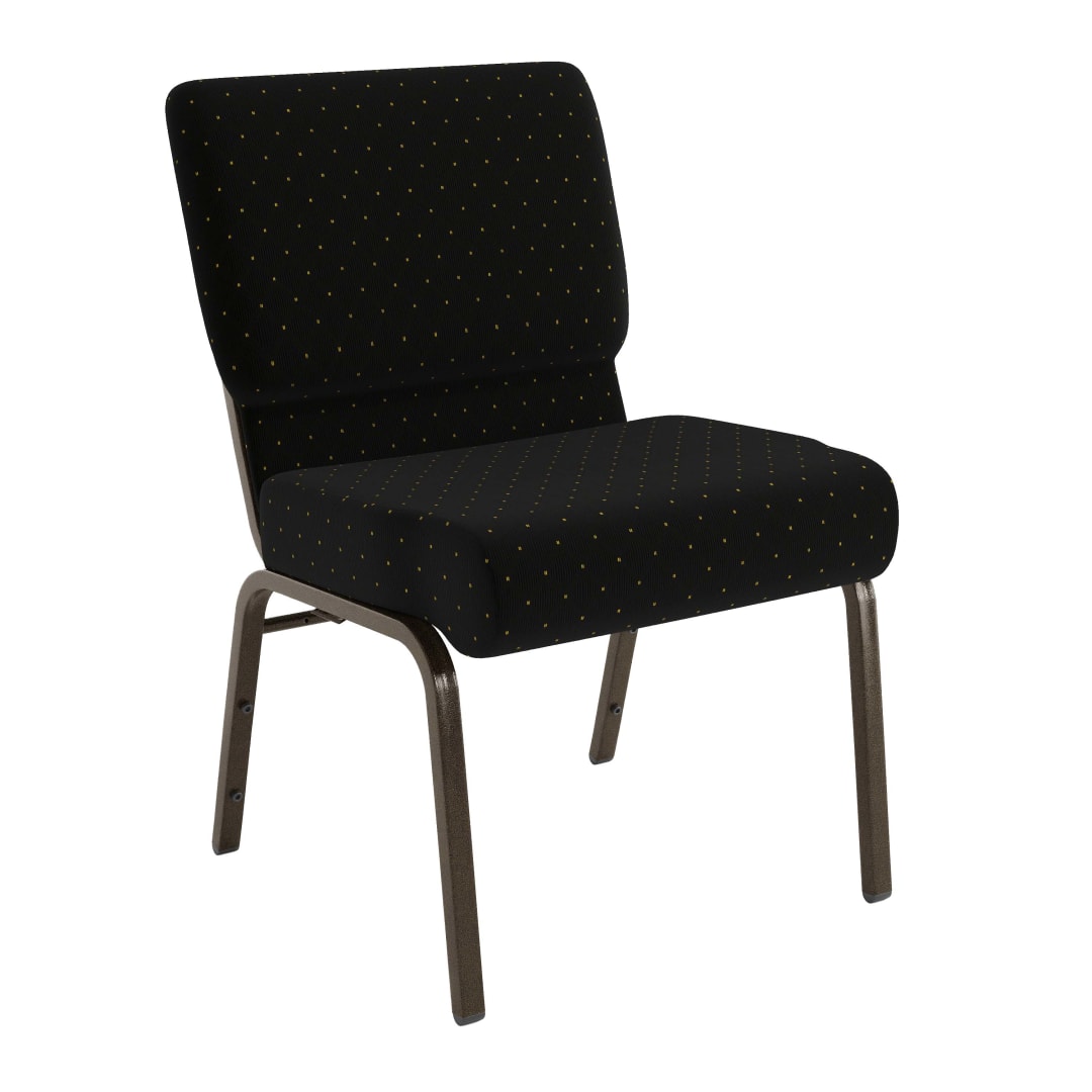 HERCULES Series 21''W Stacking Church Chair in Black Dot Patterned Fabric - Gold Vein Frame