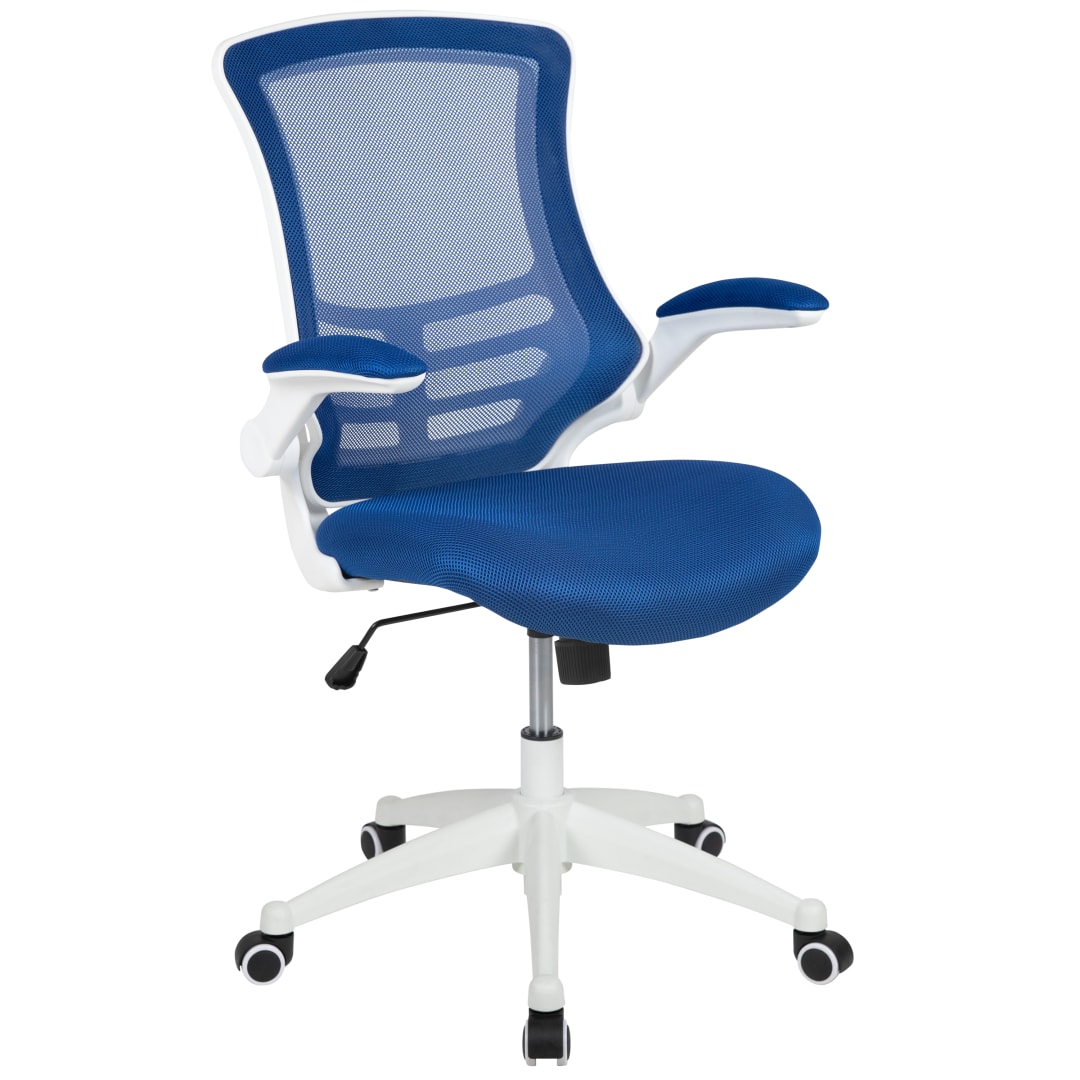 Kelista Mid-Back Blue Mesh Swivel Ergonomic Task Office Chair with White Frame and Flip-Up Arms