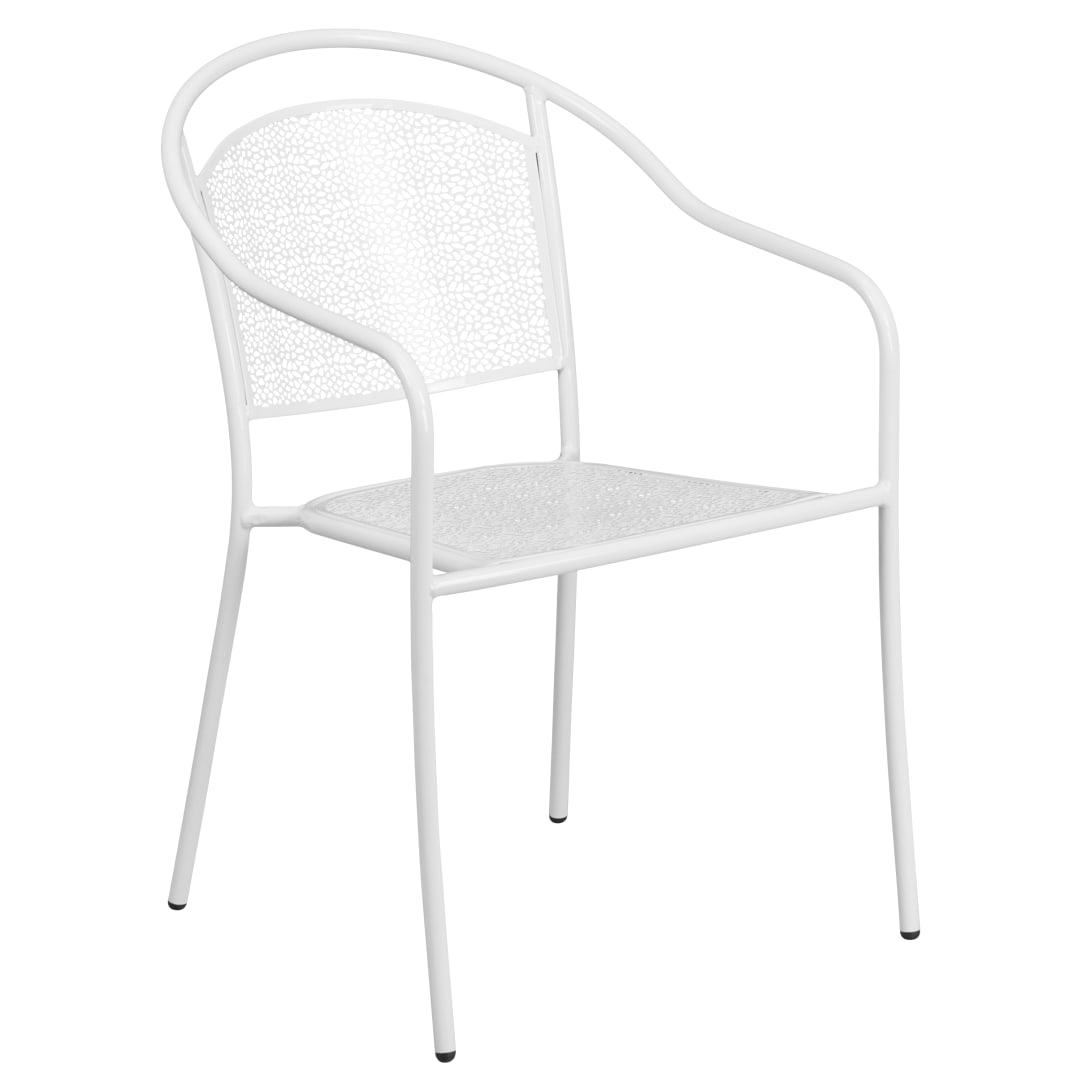 Oia Commercial Grade White Indoor-Outdoor Steel Patio Arm Chair with Round Back