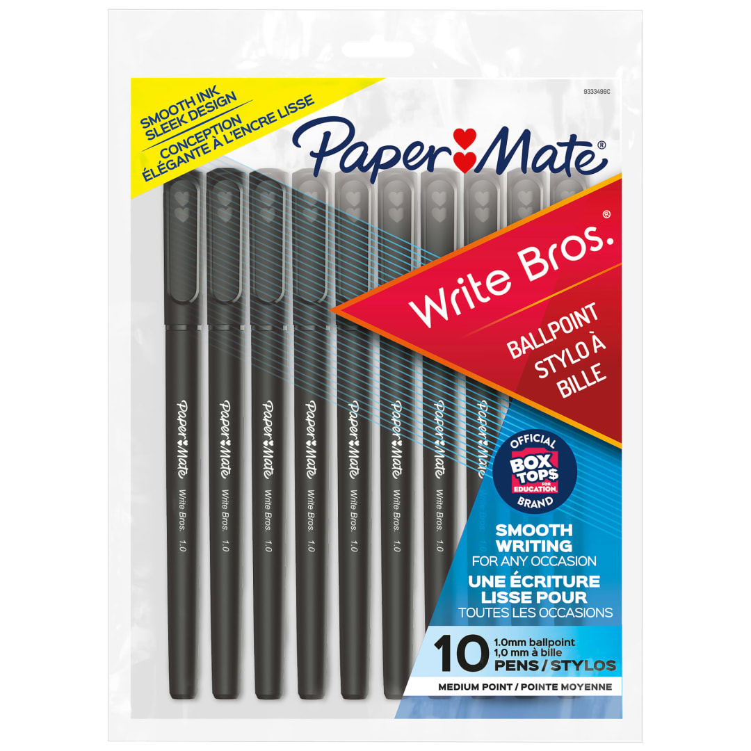Paper Mate® Ballpoint Pens, Write Bros. Black Ink Pens, Medium Point (1.0mm), 10 Count