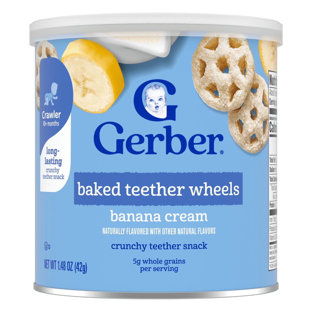 Gerber Baked Teether Wheels, Banana Cream Crunchy Teether Snack, Baby Crackers