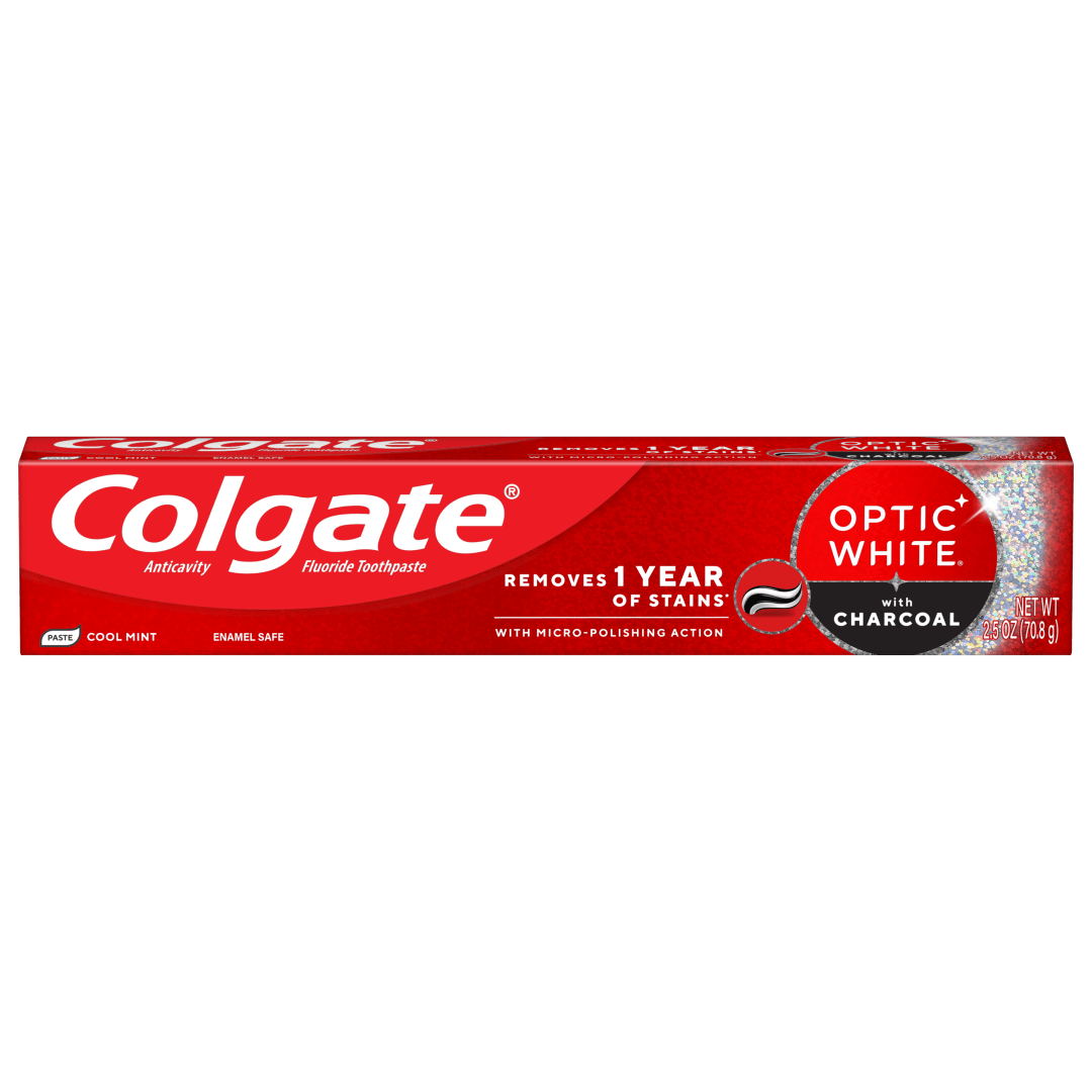 Colgate Optic White with Charcoal Teeth Whitening Toothpaste, Anticavity Toothpaste with Fluoride, Cool Mint Flavor, 3.8 OZ