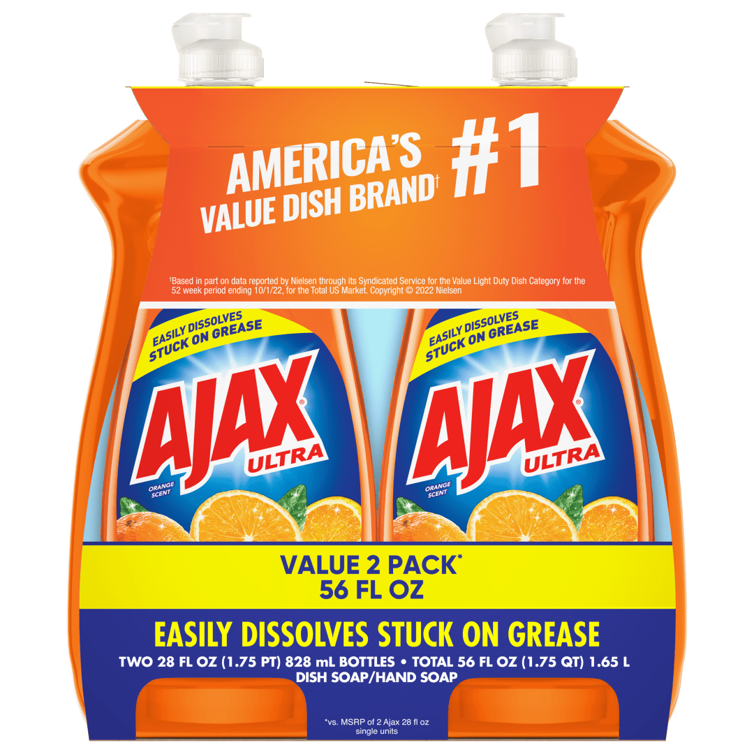 Ajax Ultra Liquid Dish Soap Orange Scent, Triple Action, 28 oz Bottle, 2 Pack