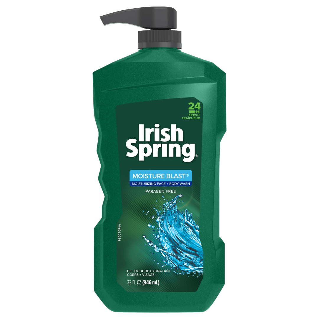 Irish Spring Moisture Blast Men's Face & Body Wash Pump, Moisturizing Body Wash Washes Away Bacteria - 32 fluid ounce. Pump