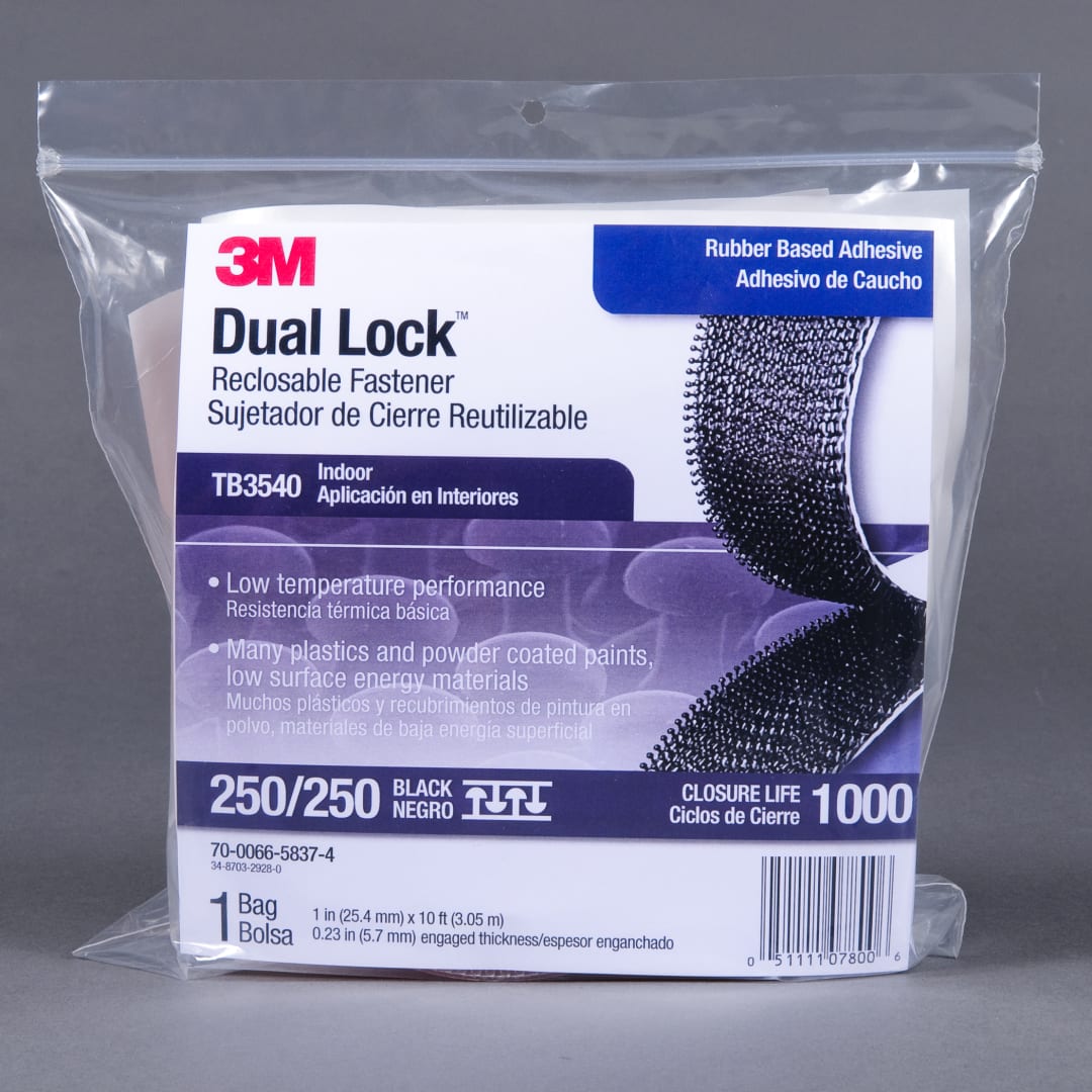 3M™ Dual Lock™ TB3540, Schwarz, 25 mm x 3 m, 5.7 mm, 40 Köpfe/cm2, Innenbereich