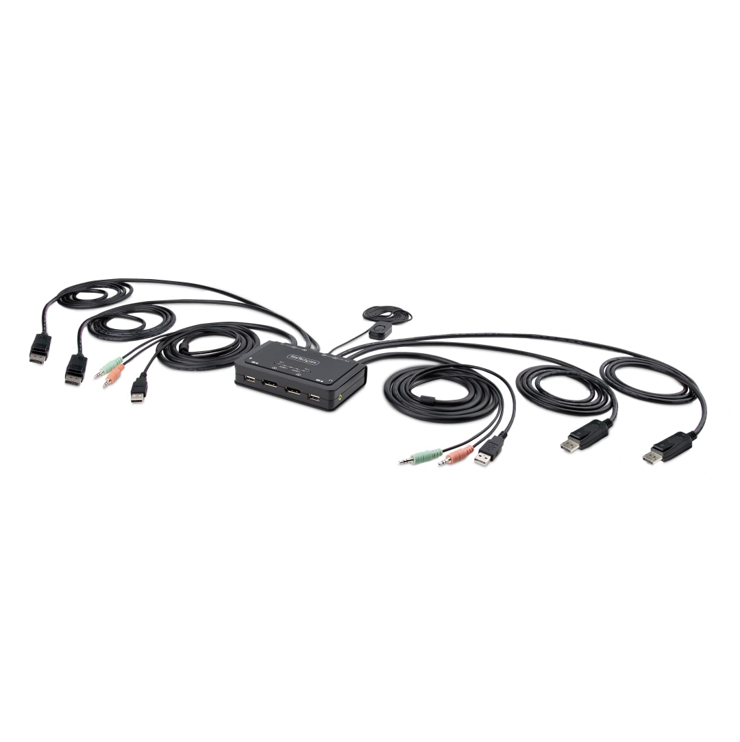 2 Port USB Dual DisplayPort 4K 60Hz Cable KVM Switch w  Audi