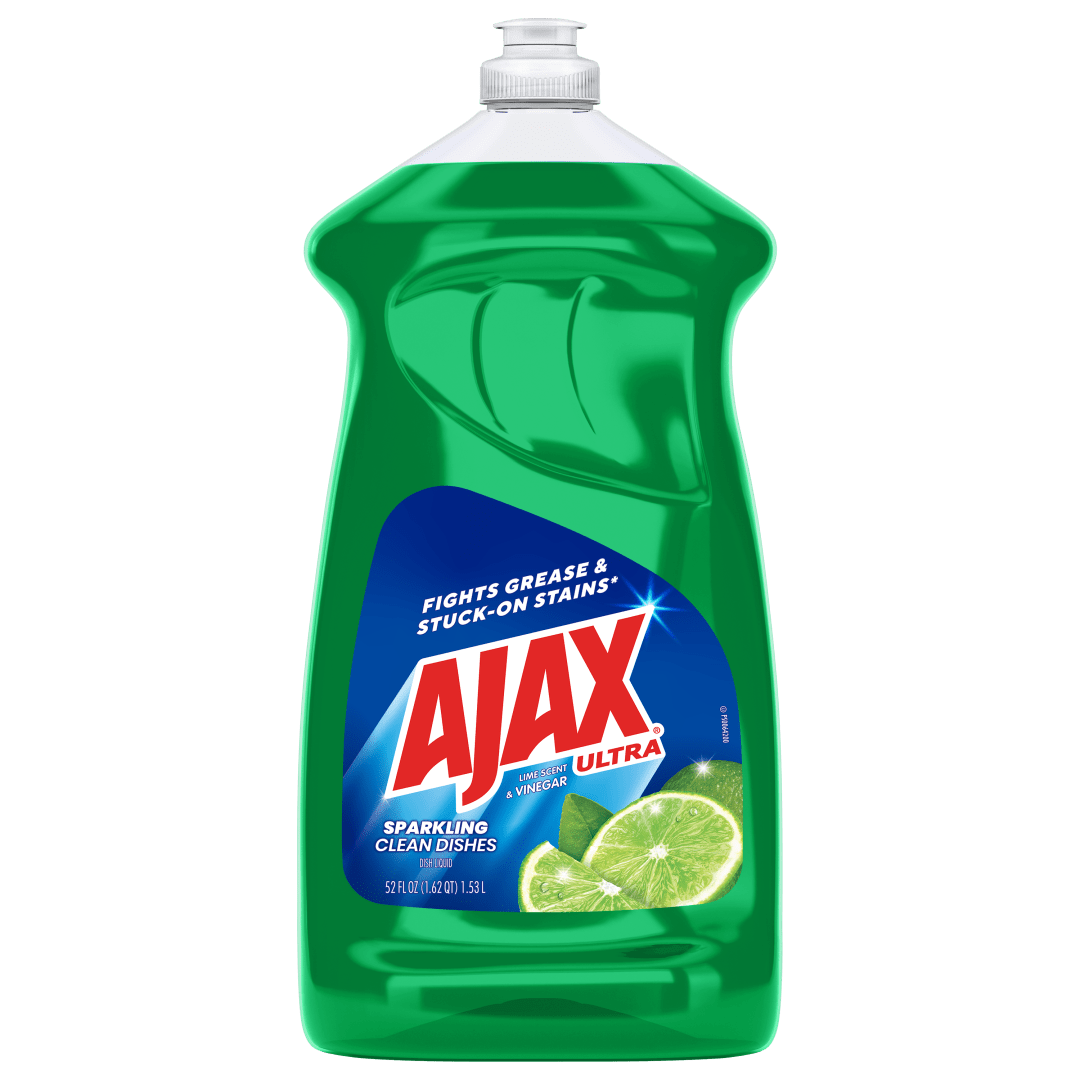 Ajax Ultra Dish Soap Lime Scent and Vinegar, Sparkling Clean Dishes, Mess-Free, Easy-Flip Cap, 52 fl oz Bottle