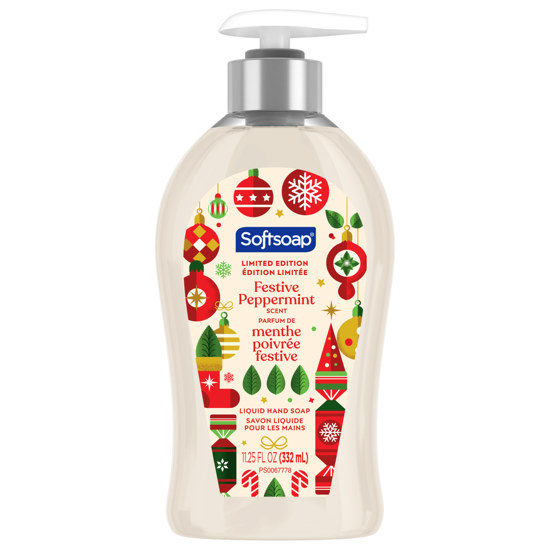 Softsoap Limited Edition Winter Liquid Hand Soap, Bathroom or Kitchen Hand Soap, Festive Peppermint Scent, 11.25 oz