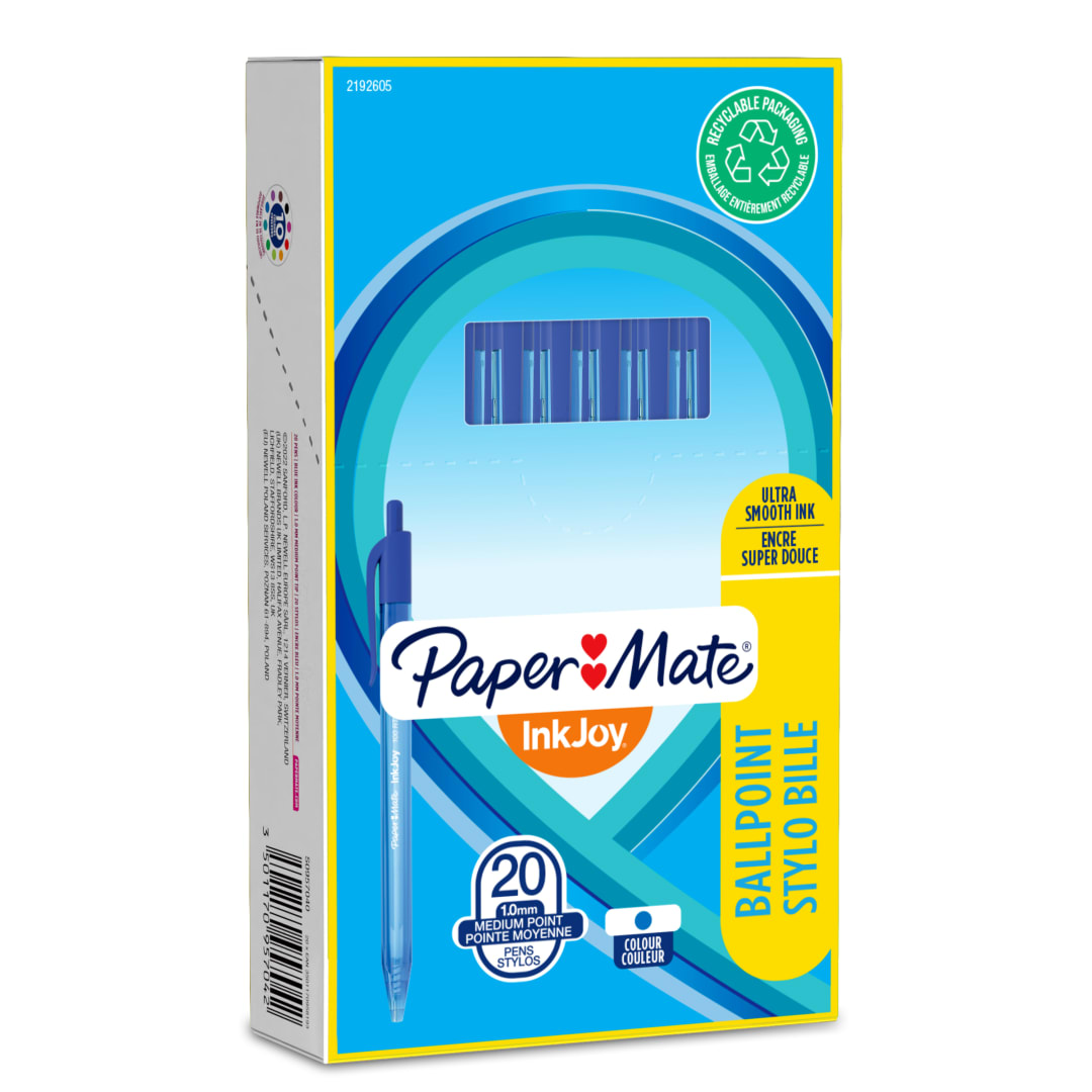 Paper Mate InkJoy 100RT Bolígrafo retráctil | punta media (1,0 mm) | azul | paquete de 20