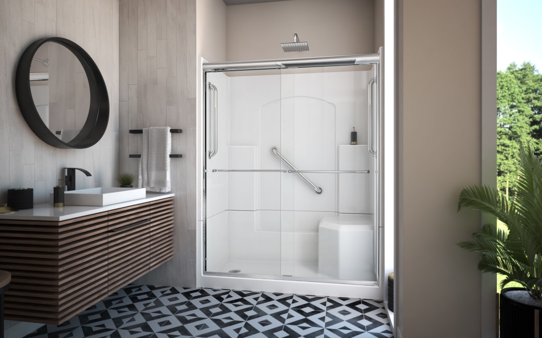 DreamLine Accessible Living Alliance Plus Shower Kit, LH Drain, with Door and Grab Bars, Chrome