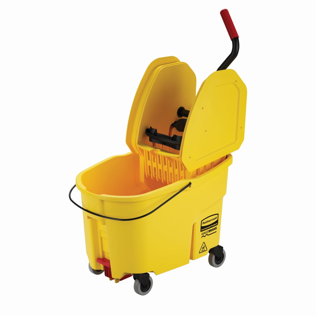 Rubbermaid Commercial Products WaveBrake 44 QT Down-Press Bucket and Wringer, Drain, Yellow